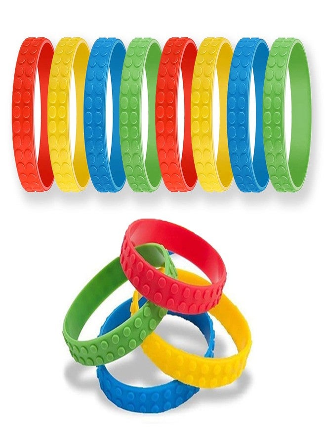 Mivofun 8PCS Building Block Bracelets, Colorful Brick Silicone Wristbands for Goodie Bag Fillers Carnival Prize Party Favors Birthday Gift Supplies, 4 Colors - Image 1
